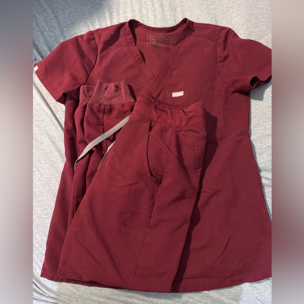 Maroon Scrub Top And Jogger Pants Set